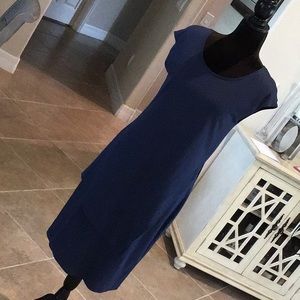 Lafayette 148 NY sleeveless dress, stretches, assymetrical layer, blue, M, NWT